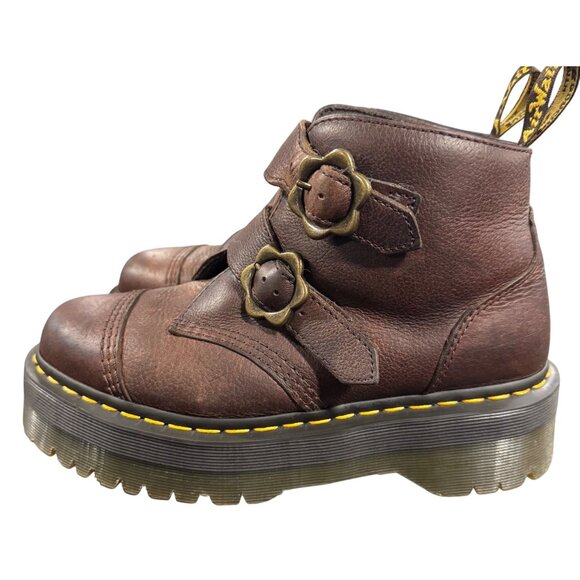 Dr. Martens Women's Size 9 Devon Flower Brown Leather Platform Boots - Picture 11 of 15